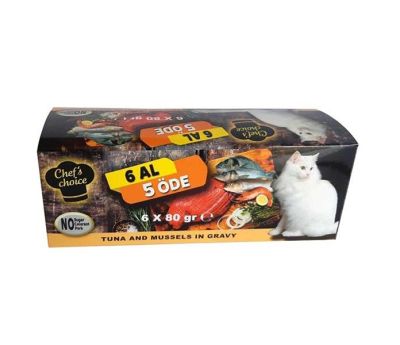 Chef′s Choise - Chefs Choice Soslu Ton Balıklı Ve Midyeli Kedi Konservesi 80Gr 6 Al 5 Öde
