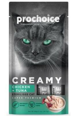 Pro Choice - Creamy Kediler İçin Tavuklu Ton Balıklı Sıvı Kedi Ödül 4x15 gr