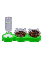 Glipet Çift Hazneli 3' lü Beslenme Mama ve Su Kabı Yeşil 500 ml 36 x 21 x 16 cm - Thumbnail