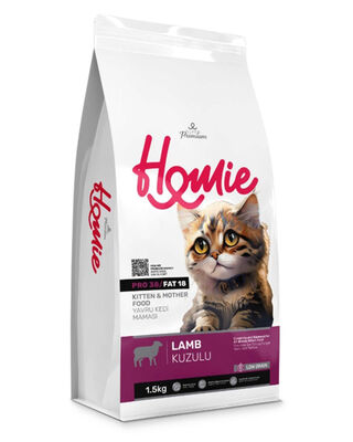 Homie - Homie Düşük Tahıllı Kuzulu Yavru ve Anne Kedi Maması 1,5 Kg