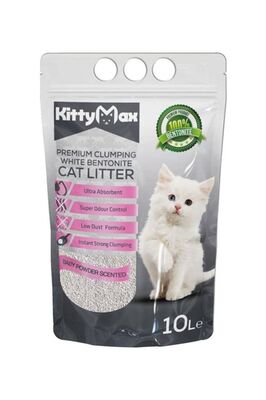 KittyMax - KittyMax Bebek Pudrası Kokulu İnce Taneli Bentonit Kedi Kumu 10 LT
