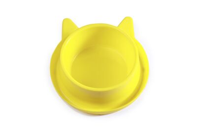 Miapet - Miapet Plastik Kedi Kulaklı Mama ve Su Kabı 400 ML Sarı