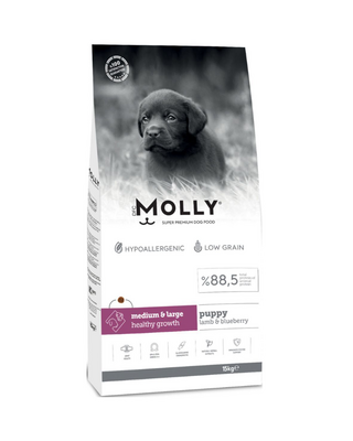 Molly - Molly Medium Puppy Kuzu Etli & Yaban Mersinli Orta ve Büyük Irk Yavru Köpek Maması 15 Kg