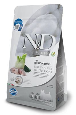 N&D - N&D WHITE DOG Levrek, Pirinç, Rezene Ve Spirulina Küçük Irk Yetişkin Beyaz Köpek Maması 2 Kg