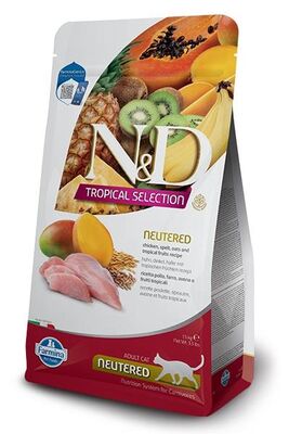 N&D - N&D Kılçıksız Buğday, Yulaf , Tavuklu ve Tropical Meyveli Kısır Kedi Maması 10 Kg