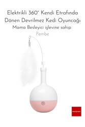 PAKEWAY Elektrikli 360° Kendi Etrafında Dönen Devrilmez Kedi Oyuncağı - Mama Besleyici Işlevine Sahip -pembe - Thumbnail