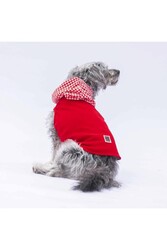 Pawstar Kırmızı Gingham Kapşonlu Kedi Köpek Tişörtü Kedi Köpek Kıyafeti 2XL - Thumbnail