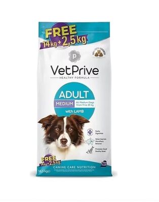 VetPrive - Vet Prive Kuzu Etli Orta Irk Yetişkin Köpek Maması 14kg + 2,5kg Hediyeli